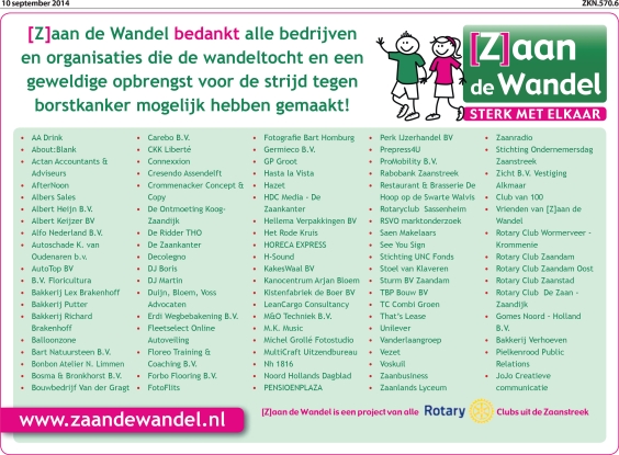 Bedankadvertentie sponsors 2014 